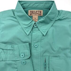 Duluth Trading Co Men's Long Sleeve Button Down Solid Green M Pockets‎ Outdoor